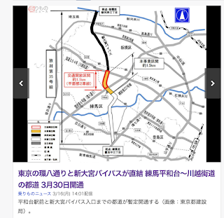 平和台駅前と新大宮バイパス入口までの都道が暫定開通する（画像：東京都建設局）