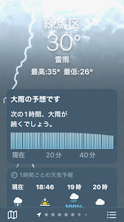 7月の最終日に『短時間記録的大雨情報』が出ました。練馬区／板橋区１時間の雨量100mm超え